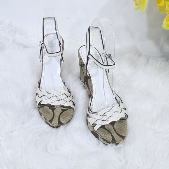 Coach Dottie PlatformSandals Cream LeatherWedge Shoe Women's Size 9 B - Picture 7 of 12